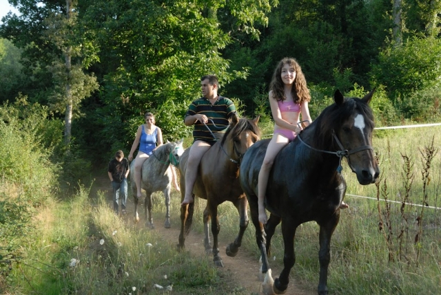 Baño con los caballos en el estanque 